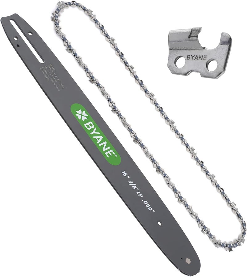 Byane 16 Inch Carbide Chainsaw Bar and Chain Combo, 3/8" LP Pitch, 050" Gauge, 56 Drive Links, Replace Oregon S56 27857, Fits Echo Poulan Craftsman Ryobi Greenworks and More - Image 1